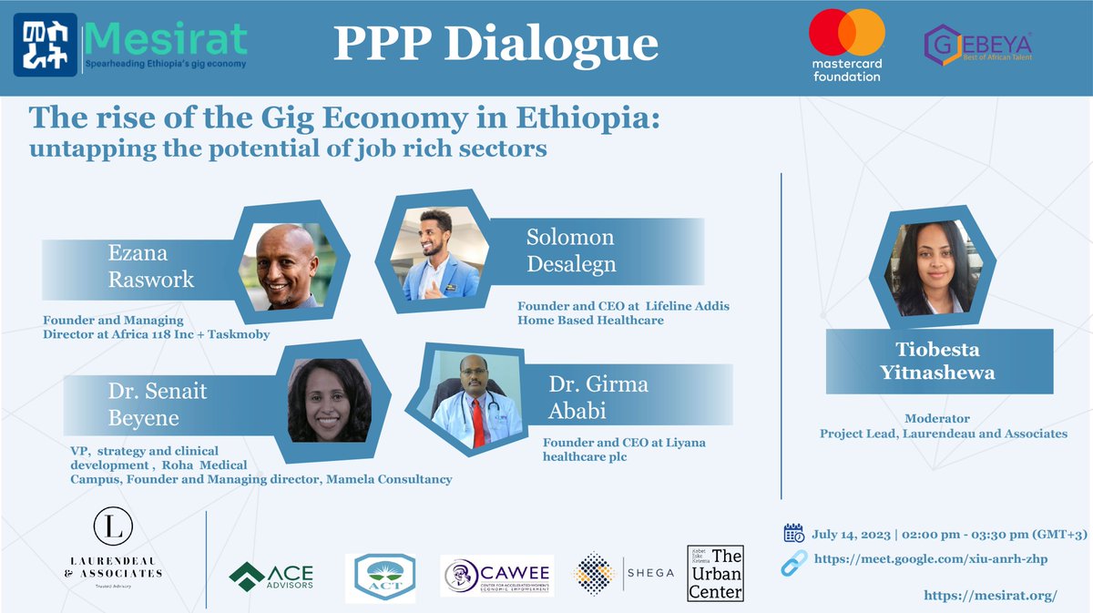 LaurendeauAssoc's tweet photo. L&amp;A is hosting the 1st @MesiratEthiopia PPP Panel entitled “The rise of the Gig Economy in Ethiopia: untapping the potential of job rich sectors”, a panel aimed at bringing together folks from the public &amp; private sectors in #gigeconomy 

Date: Jul 14, 2023, 2-3:30pm (GMT+3)

1/3 https://t.co/LvxuQubia1