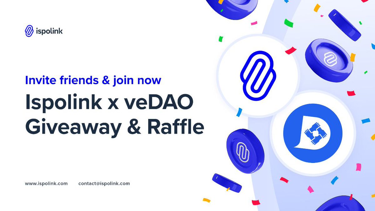 📣 We're pleased to announce that Vedao has joined us as our ecosystem-partner! ⭐ Join the raffle to win 50,000 $ISP 1️⃣ Follow @ispolink and @vedao_official 2️⃣ Join t.me/Ispolink 3️⃣ RT & tag 3 friends using $ISP 🏆Winner draw 13 July