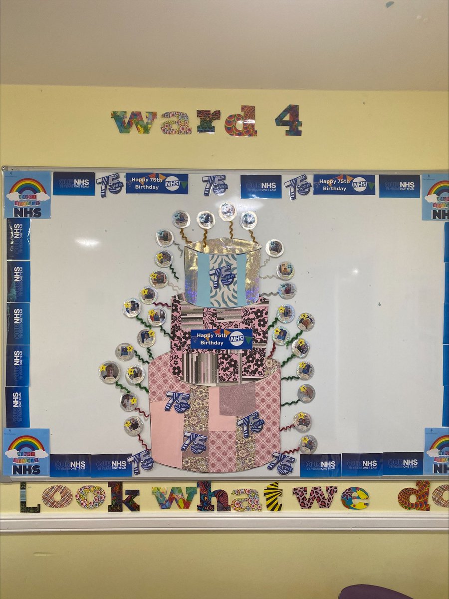 Ward 4 celebrating the NHS 75th birthday last week. This decorated display board showing the number of years our staff have been working for the NHS. The highest being 39 years the lowest 2 months. How long have you been working for our wonderful health service?