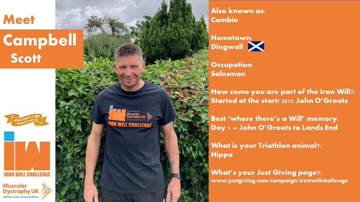 Next Iron Will team member to introduce is Campbell Scott, our most Northern athlete, from the far reaches of Scotland. He is looking forward to the ‘warmer climate’ of Cumbria during the event! <a href="/MDUK_News/">Muscular Dystrophy UK</a> <a href="/s_driffield/">Susanne Driffield</a>