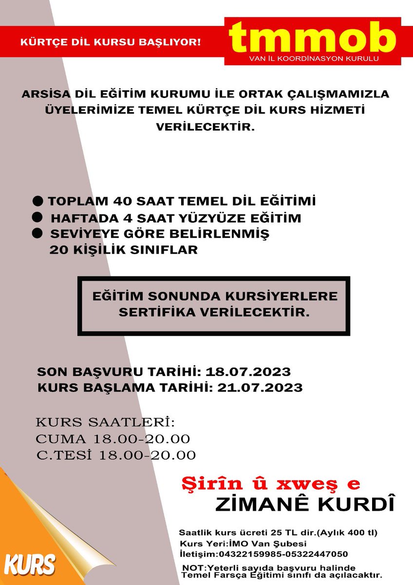 Üyelerimize dönük düzenleyeceğimiz dil kurslarına tüm üyelerimiz davetlidir.
#şirînuxweşezimanîkurdî