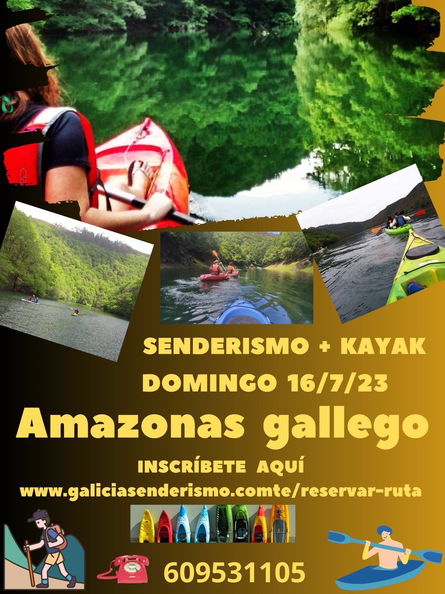 🙌 Domingo 16/7/23 🛶🚶🚶‍♂️
AMAZONAS DE GALICIA
🥾 Senderismo + Kayak 🛶
Info &amp; Inscripción aquí: 🎟️ galiciasenderismo.com/reservar-ruta
PLAZAS LIMITADAS 🎟️
PÁSALO Y COMPARTE 🚶🚶‍♂️🛶
☎️ 609531105 / Sindo