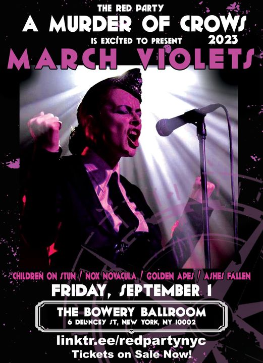 We are thrilled to be headlining A Murder Of Crows on Friday Sept 1st at <a href="/boweryballroom/">Bowery Ballroom</a>!
💜
with Children on Stun, Nox Novacula, Golden Apes @ashesfallengoth 
<a href="/subvonstudio/">Tom Ashton</a> @WilliamFaith13 <a href="/rosieauthor/">Rosie Garland</a> 
(Thanks <a href="/unholyracket/">Unholy Racket</a> for the awesome photo)