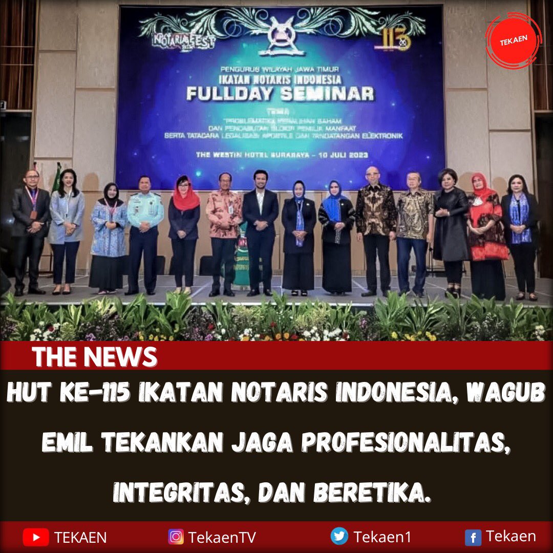TeKaeN1's tweet photo. Wakil Gubernur Jawa Timur Emil Elestianto Dardak menyatakan pentingnya asosiasi profesi notaris untuk menjaga profesional, integritas, dan etika. https://t.co/NcDqlSdqI8