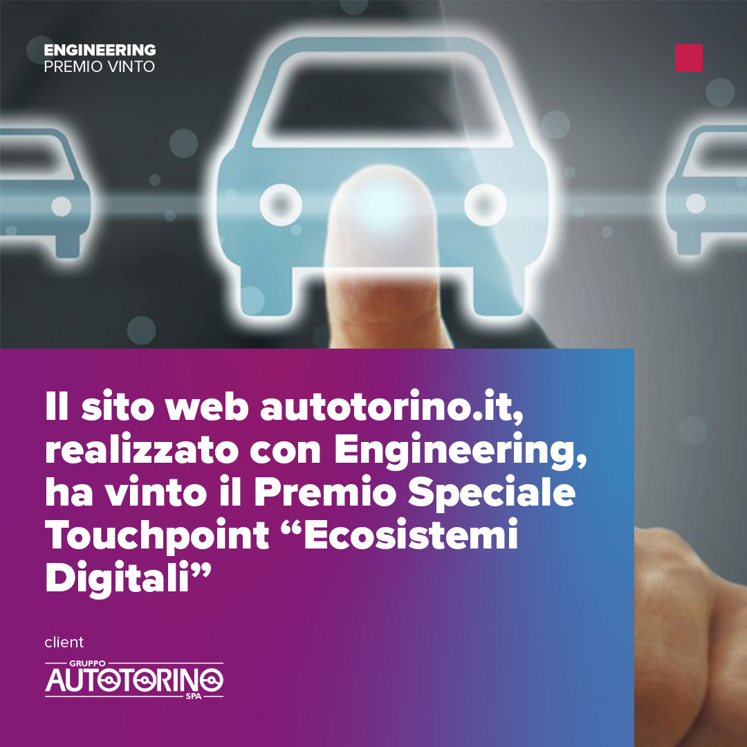 EngineeringSpa's tweet photo. Siamo orgogliosi di aver contribuito alla realizzazione del #SitoWeb di #Autotorino che ha vinto il #Premio Speciale Touchpoint "Ecosistemi Digitali".

Il progetto è parte del nuovo #HubDigitale di Autotorino a supporto di tutte le esigenze di mobilità: https://t.co/aatqqlyBHv https://t.co/l8IalSi9fQ
