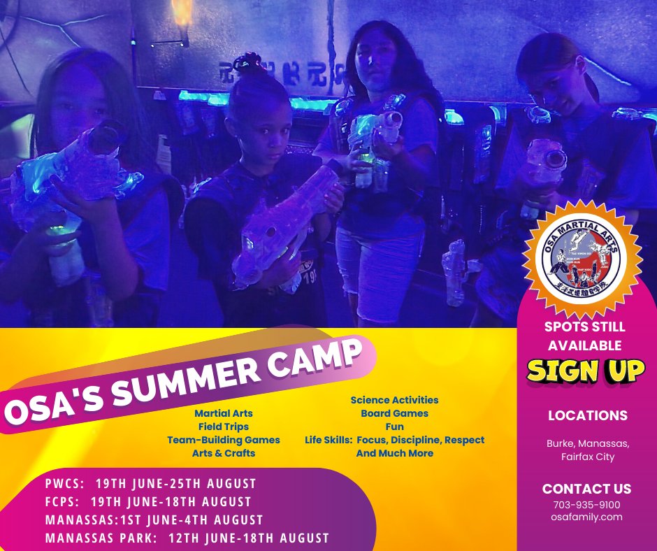 SUMMER IS HERE!   And our summer camp is AMAZING!  Girls vs Boys laser tag!  Who do you think won?  Come check it out for yourself!  #osafamily #summer #camp #fieldtrips #martialarts #discipline #focus #respect #girlsvsboys #lasertag