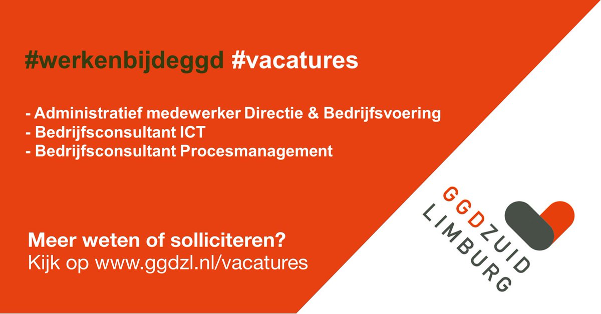 GGD Zuid Limburg (@ggdzl) on Twitter photo ๐๐ถ๐๐ฒ๐ฟ๐๐ฒ ๐๐ฎ๐ฐ๐ฎ๐๐๐ฟ๐ฒ๐
โ๏ธ Administratief medewerker Directie & Bedrijfsvoering
โ๏ธ Bedrijfsconsultant ICT
โ๏ธ Bedrijfsconsultant Procesmanagement
Wil je meer weten over een van deze vacatures? Neem dan een kijkje op de website ๐ ggdzl.nl/over-de-ggd/vaโฆ ๐๐ถ๐๐ฒ๐ฟ๐๐ฒ ๐๐ฎ๐ฐ๐ฎ๐๐๐ฟ๐ฒ๐
โ๏ธ Administratief medewerker Directie & Bedrijfsvoering
โ๏ธ Bedrijfsconsultant ICT
โ๏ธ Bedrijfsconsultant Procesmanagement
Wil je meer weten over een van deze vacatures? Neem dan een kijkje op de website ๐ ggdzl.nl/over-de-ggd/vaโฆ