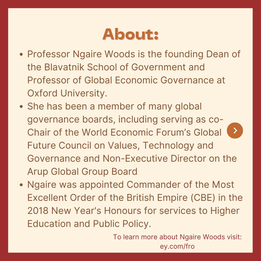 mairi_holmes's tweet photo. The first plenary speaker for this year’s #EYFRO will be @NgaireWoods 
At 9:45 on Monday 13 November Ngaire will be discussing one of the main pillars of this years event: #globalgovernance
Register at https://t.co/bpQ8i44VEf https://t.co/LEwA2xnvlI