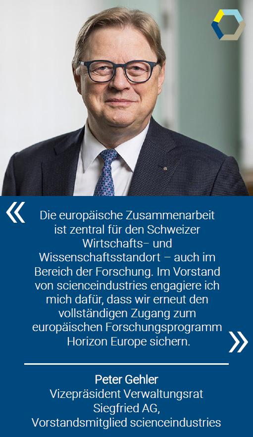 swiss_science's tweet photo. @PeterGehler von der #Siegfried AG engagiert sich im Vorstand von scienceindustries für die Zusammenarbeit von Wirtschaft und Wissenschaft. Weshalb das #HorizonEurope Programm für den Schweizer Standort so zentral ist, lesen Sie hier: https://t.co/wWf26ZOAlE https://t.co/zg4KCD4x50