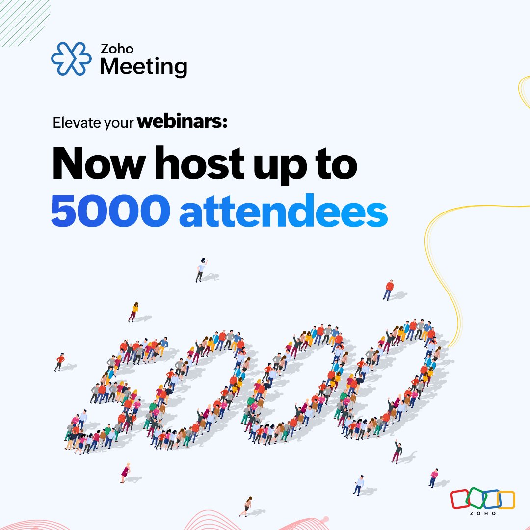 Our webinar software just got bigger and better! 📢

We are thrilled to introduce our latest update: 5000 attendees.🌟

Connect, engage, and inspire your webinar audience like never before!

#ZohoMeeting #Webinars #5000Attendees #WebinarSoftware #GoZoho