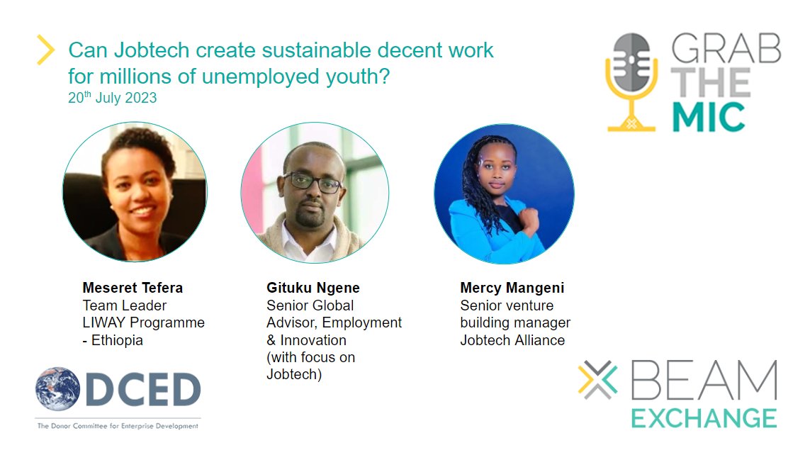 BEAM Exchange (@beamexchange) on Twitter photo Can Jobtech create sustainable decent work for millions of unemployed youth? Come and find out at this 20 July BEAM webinar: bit.ly/3NOLJnG @jobtechalliance <a href="/mercycorps/">Mercy Corps</a> Can Jobtech create sustainable decent work for millions of unemployed youth? Come and find out at this 20 July BEAM webinar: bit.ly/3NOLJnG @jobtechalliance <a href="/mercycorps/">Mercy Corps</a>