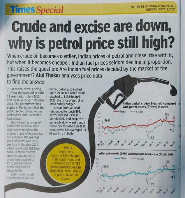 GeetV on Twitter "When crude prices rise, Indian fuel prices rise. When crude prices fall