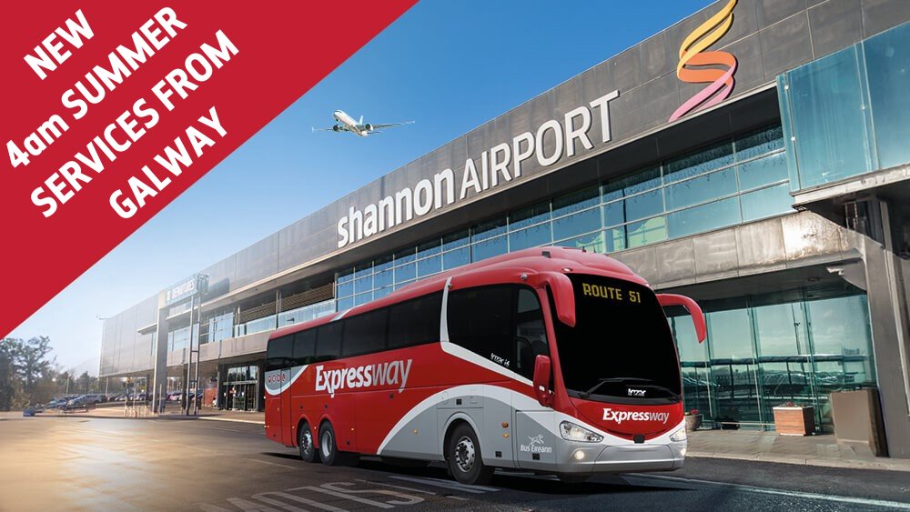 Ditch the car and get to Shannon Airport stress free this Summer with Expressway's new 4AM summer services from Galway .
Book in advance to guarantee your seat!! 
bit.ly/43fSFA7 
#MyExpressway #KeepingIrelandConnected #Route51 #GalwaytoShannonAiport