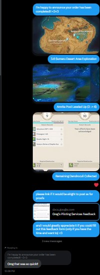 GregPiloting's tweet photo. #gregsproofs
- 3.6 Sumeru Desert Area Exploration
- Remainder of Dendroculi Collected
- Amrita Pool Level Up (2 -> 6)
Thank you so much for using my services!
May the archons be with you throughout your genshin journey!!♡♡ https://t.co/x4SetJPHEH