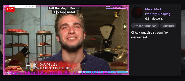 TwitchStuff's tweet photo. Someone did an oopsie? @Twitch home page was featuring an "I'm only sleeping" stream running a Hells Kitchen episode as the main stream 😅 https://t.co/ZtO1EaHqCT