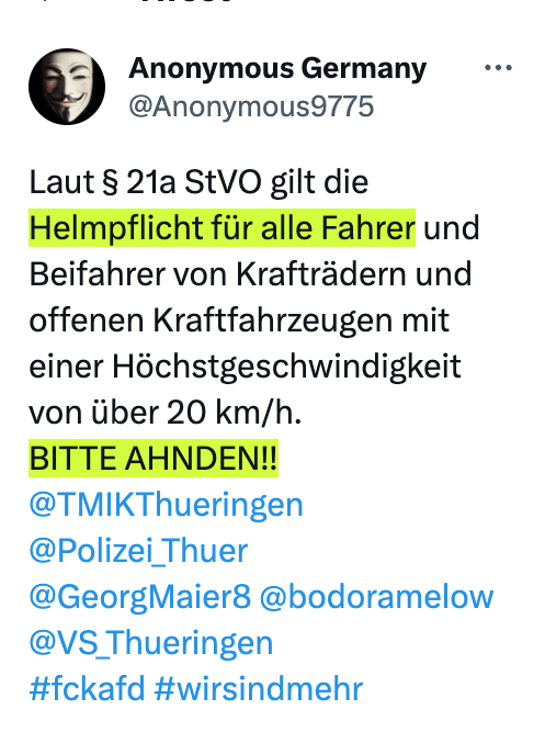 unblogd's tweet photo. Erwartet uns. Die Helmpolizei. 🤡
#AnonymousGermany https://t.co/nvOAghtb6V