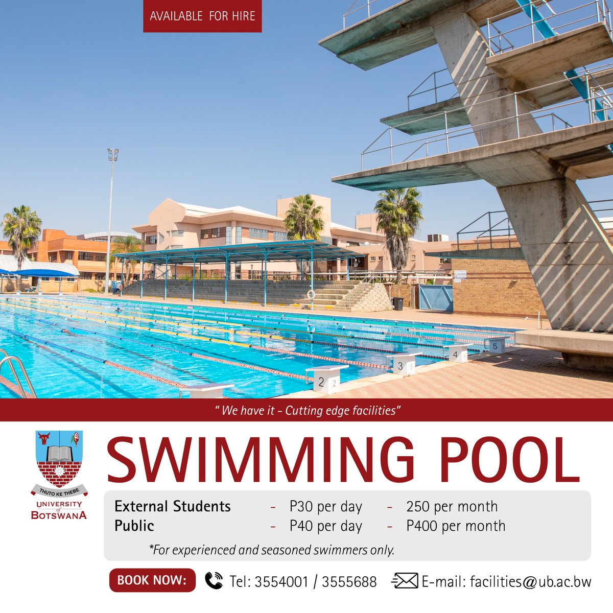 #AvailableForHire UB Swimming Pool