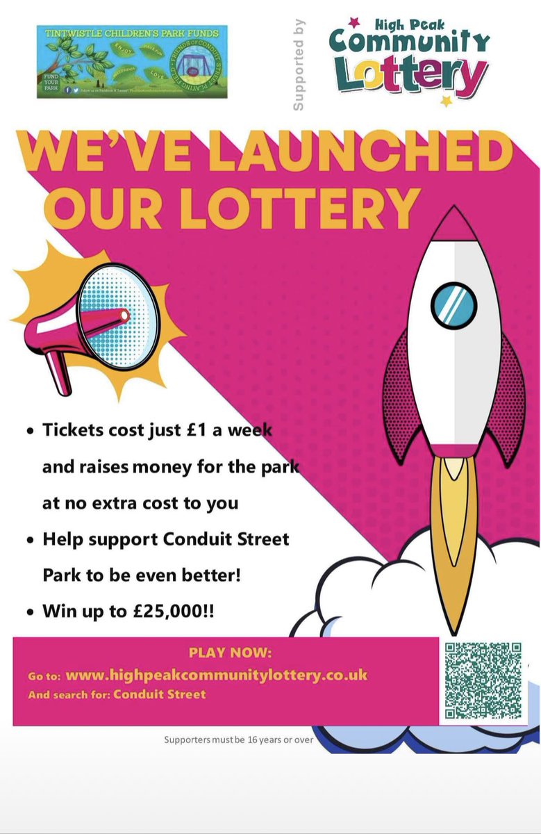 High Peak Community Lottery is now live to play! Tickets cost just £1 per week,if you add Friends of Conduit Street as your good cause then a percentage of your ticket price goes to support our community park. You could win a whopping £25000! Play now at highpeakcommunitylottery.co.uk