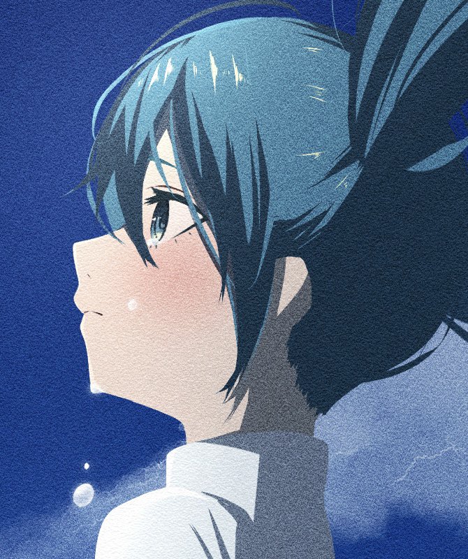 hatsune miku 1girl solo shirt white shirt looking up blue background blue hair  illustration images