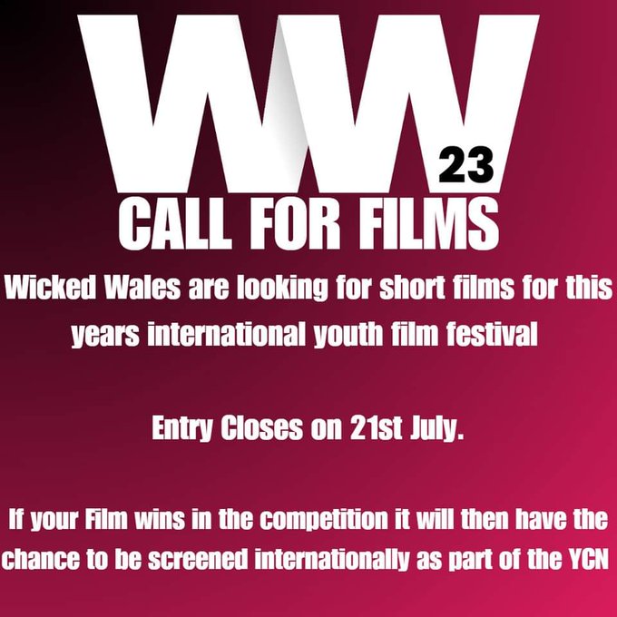 There are 7 days left to submit your short films to the <a href="/FilmWicked/">Wicked Wales</a> International Youth Film Festival 2023

For more info and apply here: wickedwales.com/festival-1

<a href="/intofilm_cymru/">Into Film Cymru</a> <a href="/USWFilm/">Film at USW</a> <a href="/FfilmIfanc/">Ffilm Ifanc</a> <a href="/ScreenAllianceW/">Screen Alliance Wales</a> <a href="/sgilcymrucyf/">Sgil Cymru 🏴󠁧󠁢󠁷󠁬󠁳󠁿</a>
