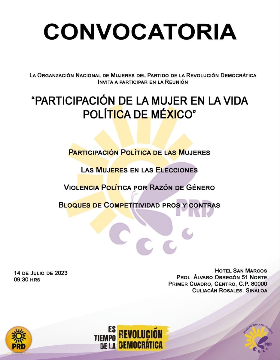 ONMPRD's tweet image. La Organización Nacional de Mujeres tiene el honor de invitar a la segunda reunión "Participación de la Mujer en la Vida Política. Mexicana"