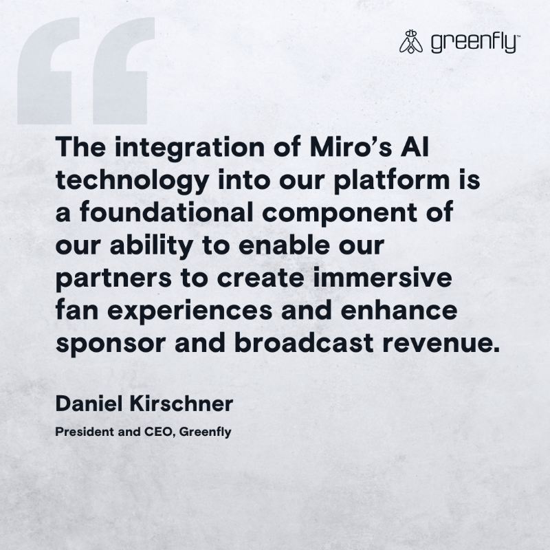 greenfly's tweet photo. Greenfly is excited to announce our acquisition of @usemiro, the sports industry’s most advanced AI tech for real-time contextual analysis of sports content!