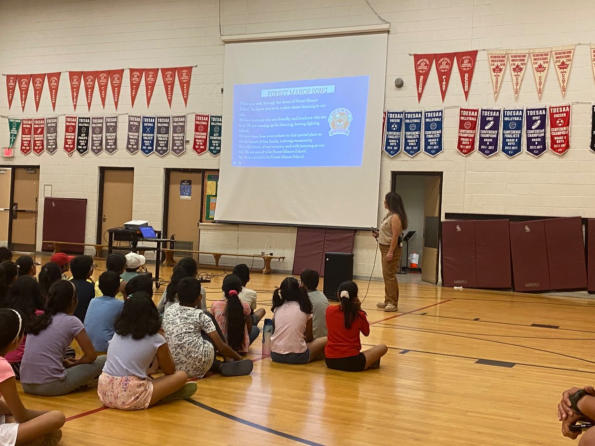 mrshamdule's tweet photo. @TDSBForestManor you have your own school song!! So wonderful 👏 and to hear all the students sing it including past alumni who are here volunteering for Summer School. Gave me goosebumps! Definite cool community vibes! ✨ https://t.co/FVVvtI0VSi
