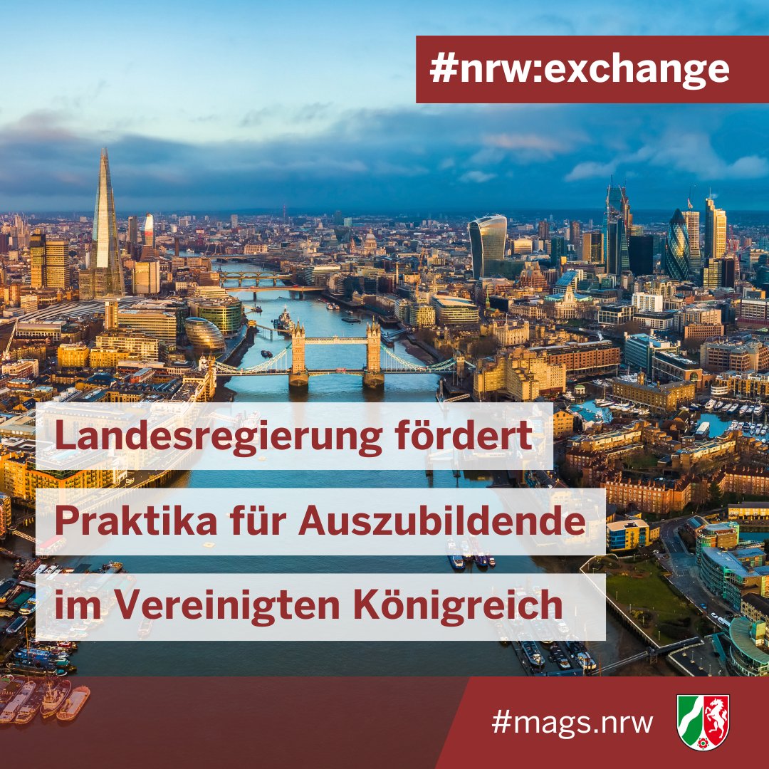 MAGS_NRW's tweet photo. #FachkräfteoffensiveNRW: Mit dem Stipendienprogramm „nrw:exchange” fördert die Landesregierung Praktika im Vereinigten Königreich 🇬🇧 für Auszubildende in Handwerk, Industrie und Handel.

Mehr Infos ➡️ https://t.co/QmCYnOdK8n https://t.co/pyCyTJhJw6