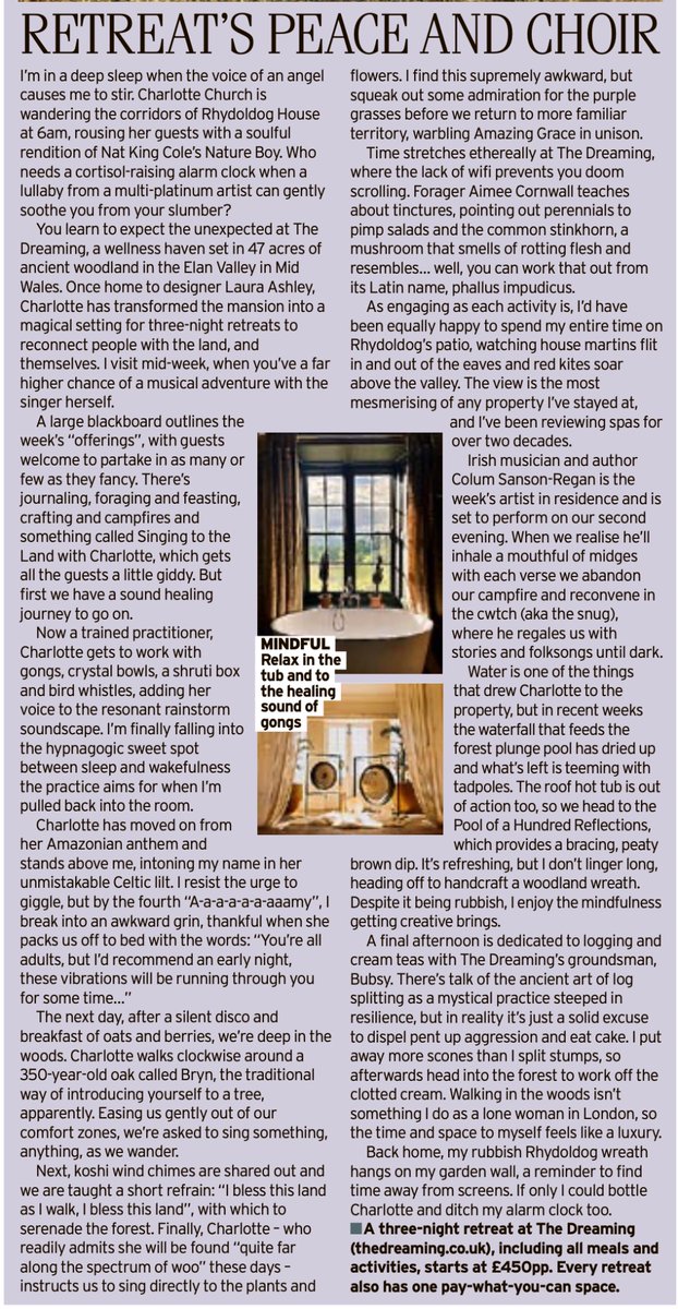 Amy Packer (@amypacker) on Twitter photo I headed to Wales to dance at dawn with <a href="/charlottechurch/">Charlotte Church</a> at <a href="/dreamingretreat/">The Dreaming</a> and now spend about 94% of my working day wishing I was back there. Interview with Charlotte on the link, review of the retreat as a screenshot below…
mirror.co.uk/3am/celebrity-… I headed to Wales to dance at dawn with <a href="/charlottechurch/">Charlotte Church</a> at <a href="/dreamingretreat/">The Dreaming</a> and now spend about 94% of my working day wishing I was back there. Interview with Charlotte on the link, review of the retreat as a screenshot below…
mirror.co.uk/3am/celebrity-…