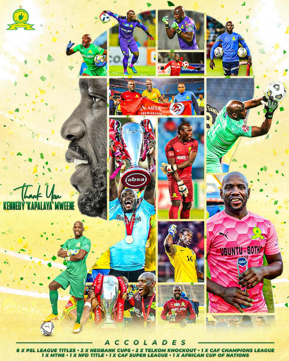 Masandawana's tweet photo. Thank you 𝗞𝗔𝗣𝗔𝗟𝗔𝗬𝗔 for a 𝗗𝗘𝗖𝗔𝗗𝗘 of 𝗦𝗔𝗩𝗘𝗦🧤⚽ 

The Yellow Nation wishes you success and many more saves in your next chapter! 🙌

Share your favourite memories of one of the most decorated African goalkeepers in the comments below! 🌍👇

#Sundowns #ThankYouKapalaya