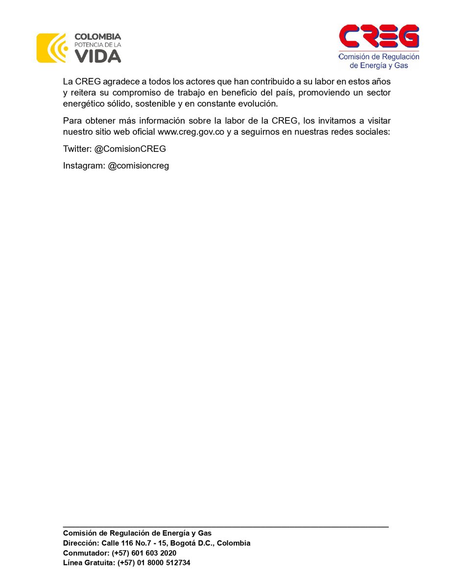 Boletín CREG 🗞️. “La Comisión de Regulación de Energía y Gas (CREG) celebra 29 años de labor regulatoria de los servicios públicos domiciliarios”.
