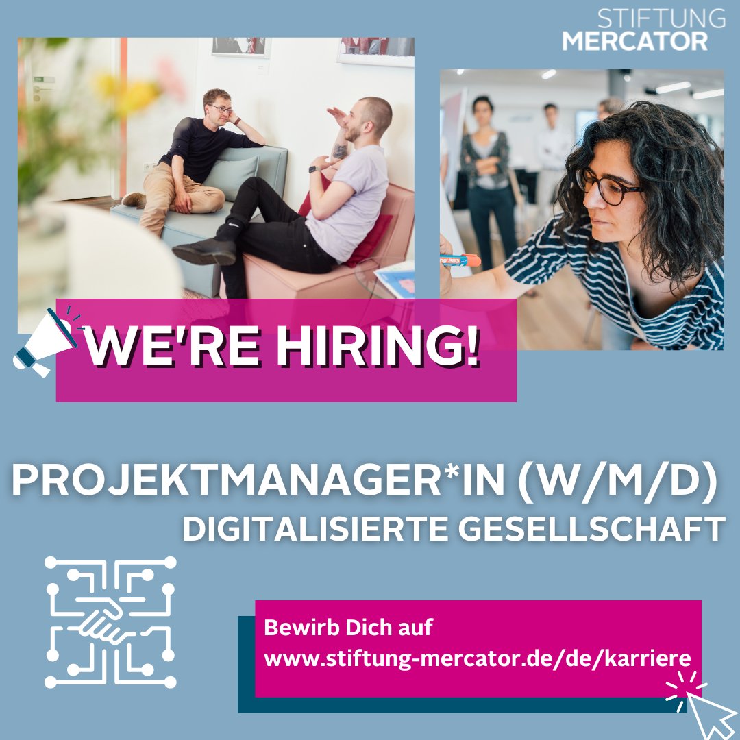 Work with us! 💪
Unser Bereich Digitalisierte Gesellschaft sucht eine*n Projektmanager*in (W/M/D). Digitale Technologien und demokratische Werte zusammenzubringen, begeistert Dich? 🌐 Bewirb Dich hier bis zum 6. August 2023 ➡️ bit.ly/3pFVWLi