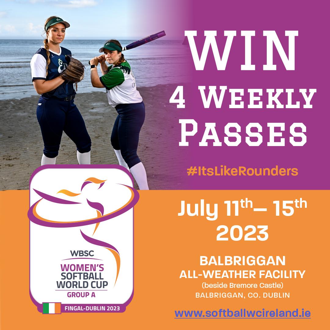 IrishRail's tweet photo. For your chance to win a weekly pass to the Women's Softball World Cup, including travel on the train, simply like, comment and share our Facebook Post. Catch the finest softball athletes competing at the Women's Softball World Cup 2023! Balbriggan All Weather Pitch July 11-15th. https://t.co/xhWE5Gr6Qe