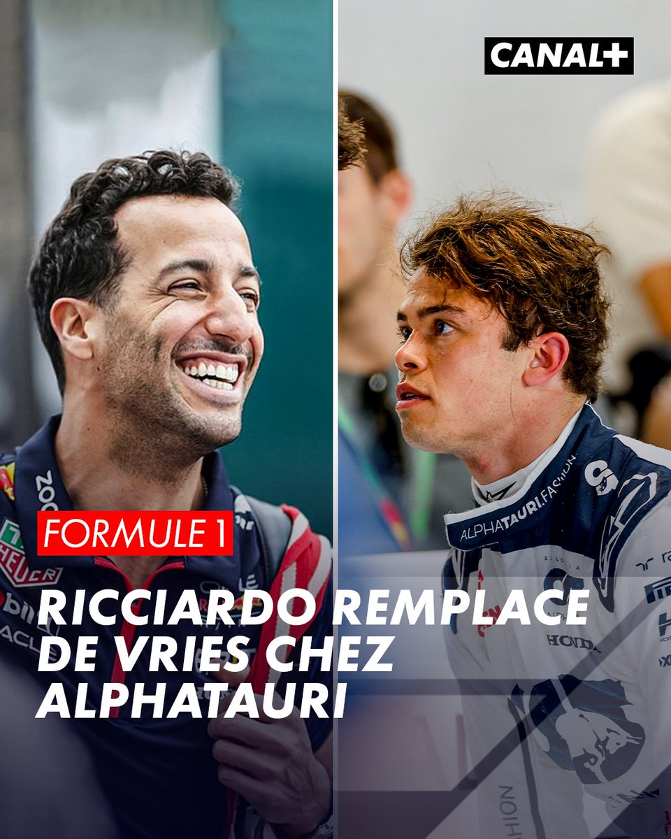 CanalplusF1's tweet photo. 🚨 OFFICIEL 🚨

Daniel Ricciardo remplace Nyck de Vries chez AlphaTauri 😱

L'Australien est "prêté" par Red Bull, il sera dans la voiture dès le Grand Prix de Hongrie ! Que pensez-vous de ce transfert? #F1 https://t.co/xcD1F68GhD