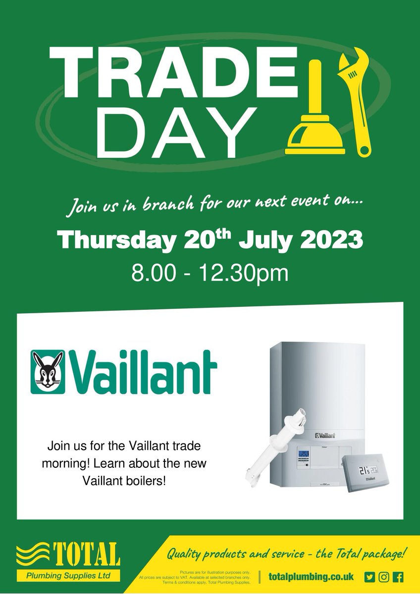 Total Plumbing Supplies & Escape Bathrooms Frome (@tpsescfrome) on Twitter photo Get on, Get Down to Total Plumbing Supplies on 20/07/23 for our <a href="/vaillantuk/">Vaillant UK</a> trade morning!
See ya there! ✌️ Get on, Get Down to Total Plumbing Supplies on 20/07/23 for our <a href="/vaillantuk/">Vaillant UK</a> trade morning!
See ya there! ✌️