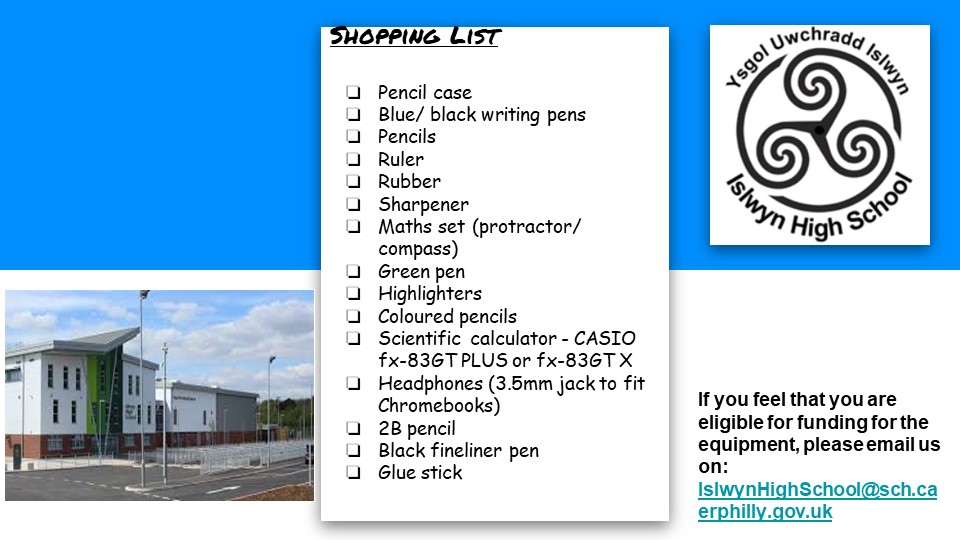 Lots of our IHS parents have been asking for a shopping list for September. Please find a copy of essential equipment attached.