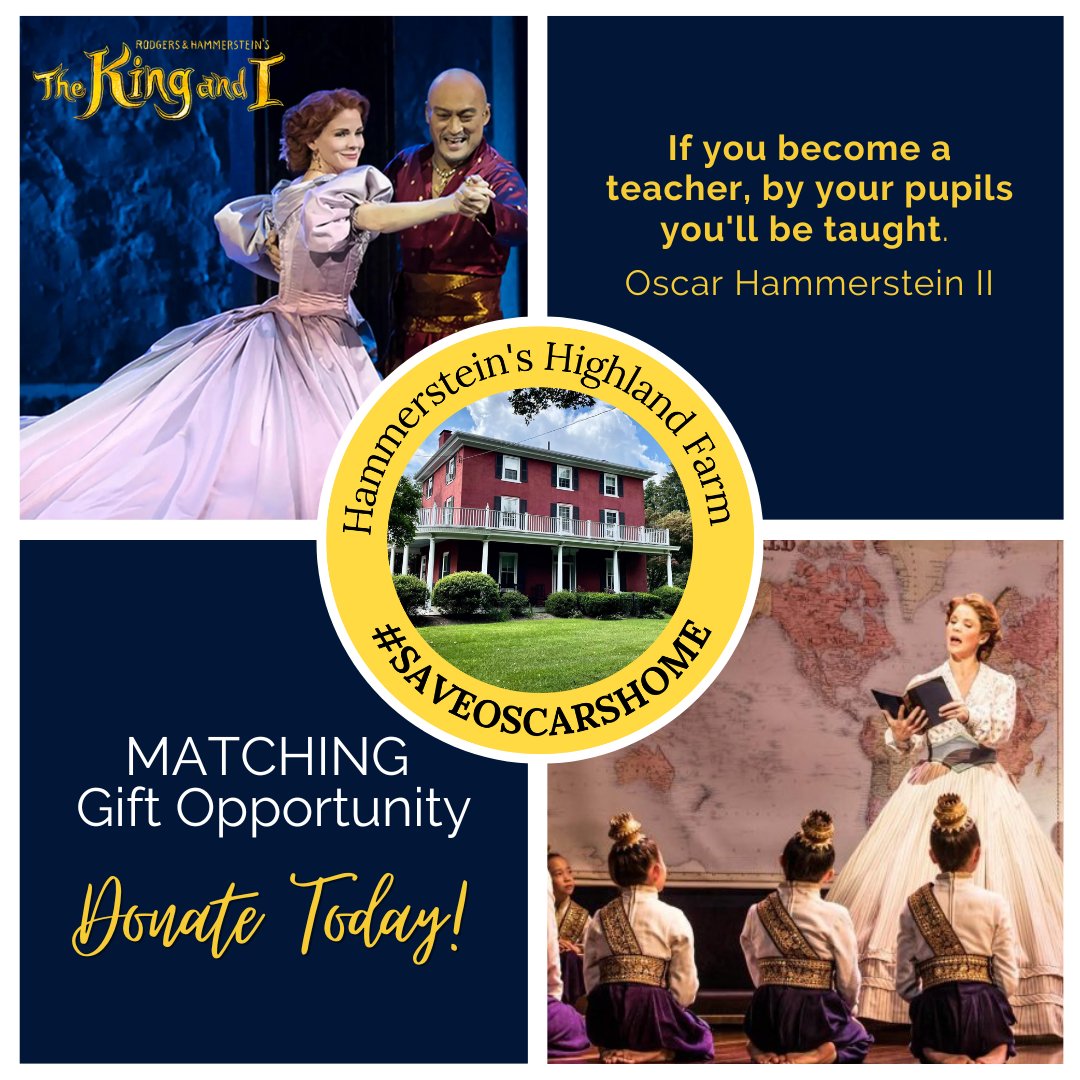HammersteinMus's tweet image. COUNTDOWN... 3 weeks remaining in our MATCHING GIFT CHALLENGE! Please help OHMTEC achieve the dream of owning Oscar Hammerstein's home at Highland Farm and creating a museum and theatre education center. Donate today at lnkd.in/eTb3ZC_p