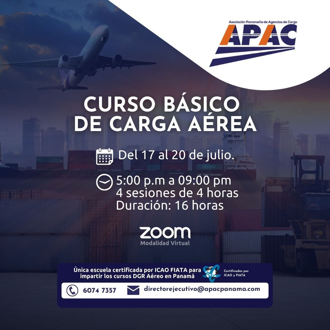 apacpty's tweet image. Próximo Curso Básico de Carga Aérea.
 
🗓 Del 17 al 20 de julio, 2023
🕔 Horario: 5:00 a 9:00 pm
⁣💻 Modalidad Virtual ⁣

Si requieres más información puedes comunicarte al correo:
directorejecutivo@apacpanama.com
 
#curso #basico #aereo #apac #panama #julio #2023
