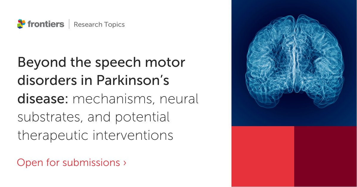Frontiers - Neuroscience (@frontneurosci) on Twitter photo 🚨New Research Topic Alert🚨
Join <a href="/drKarimJohari/">Karim Johari</a>, <a href="/ek_kearney/">Elaine Kearney</a>, and others in this exciting new research opportunity to understand the mechanisms and nature of speech production deficits in #Parkinsons disease 🧠
Join here▶️fro.ntiers.in/Pe8a
Deadline🗓️ 31st October🎃 🚨New Research Topic Alert🚨
Join <a href="/drKarimJohari/">Karim Johari</a>, <a href="/ek_kearney/">Elaine Kearney</a>, and others in this exciting new research opportunity to understand the mechanisms and nature of speech production deficits in #Parkinsons disease 🧠
Join here▶️fro.ntiers.in/Pe8a
Deadline🗓️ 31st October🎃