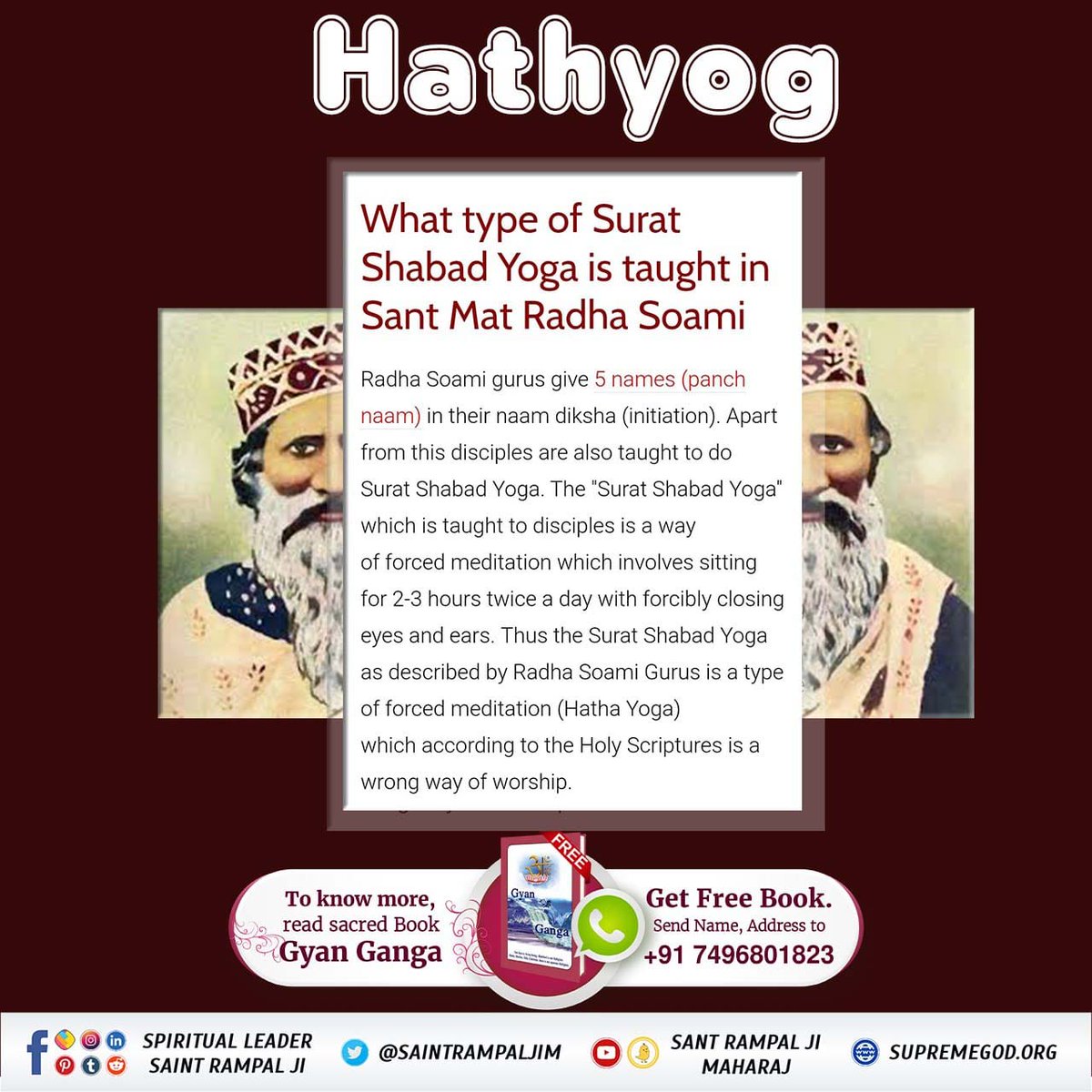 #हठयोग_करना_व्यर्थ_है

मेडिटेशन शरीर को हठ से नियंत्रित करना है। 
इसे नकली संत आध्यात्म से जोड़कर लोगों को मूर्ख बनाते हैं।
वास्तविक आध्यात्मिक ज्ञान पूर्ण संत ही बताता है जो एक सहज भक्ति मार्ग है।#हठयोग_करना_व्यर्थ_है