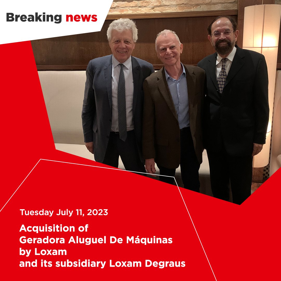 GroupeLOXAM's tweet photo. [Breaking news] The Loxam Group announces the acquisition of A Geradora Aluguel De Máquinas S.A by its subsidiary Loxam Degraus, and reinforcing its presence in the Brazilian equipment rental market.

👉 More info:  https://t.co/16eQrZni3m

#Loxam #LoxamGroup https://t.co/Ufe1gHKYEg