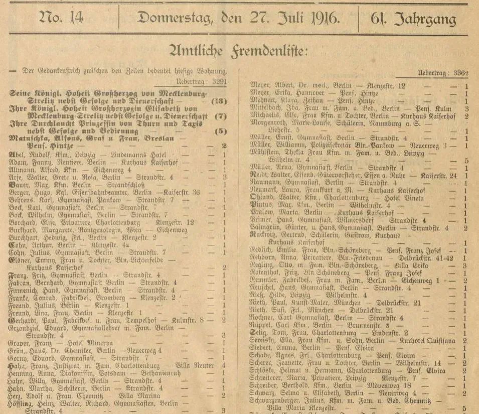 Pomm_Greif's tweet photo. Heutzutage unvorstellbar: Die gedruckten amtlichen #Fremdenlisten der Seebäder, hier im Anzeiger für das #Seebad #Heringsdorf 1916
https://t.co/qGfDIbks8e https://t.co/OLLf66CgOu