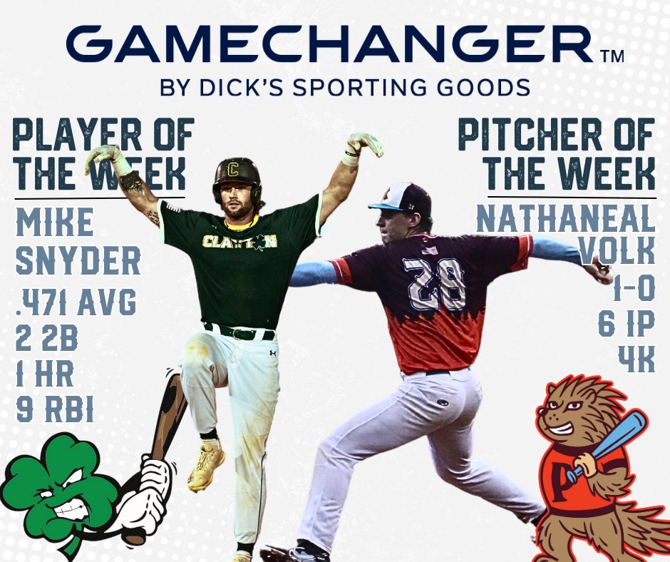 🏆 <a href="/gcsports/">GroupChat Sports</a> POTW 🏆 Mike Snyder of <a href="/ClaytonClovers/">Clayton Clovers</a>  takes Player of the Week with 8 hits, two doubles, and grand slam this week! Volt of the <a href="/PorcupinesONSL/">Pineville Porcupines</a> goes 6 innings and shuts down 4 for the win.

Congrats, guys! ⚾️