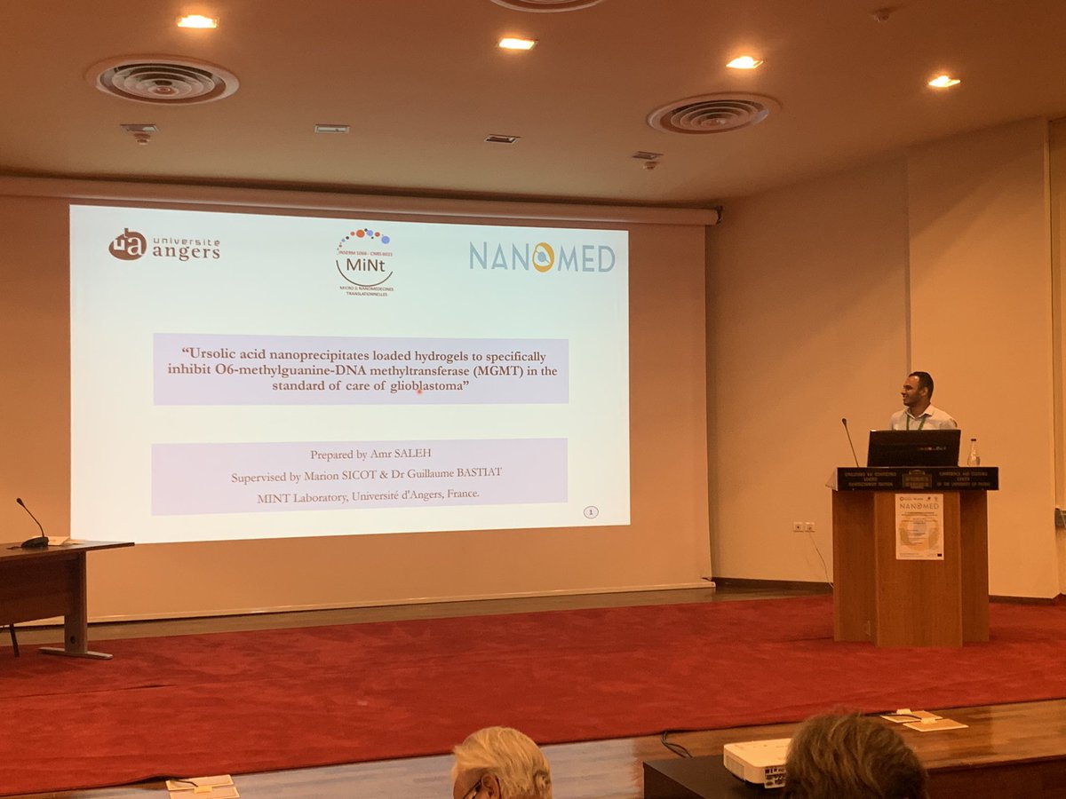 GBastiat's tweet photo. Another great science moment at #EMJMD #nanomedicine: Amr Saleh @LabMint @FacSante_Angers @UnivAngers on stage with #Gliogel project. Good job !!! https://t.co/2QNwkblx0d