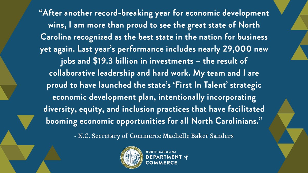 N.C. Commerce on Twitter Secretary Machelle Baker Sanders on NC being named