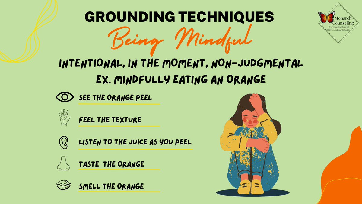 What are your favorite grounding techniques? Try being mindful to help. #ADHD #MonarchCounseling #adhdawareness #ADHDOhio #adhdstruggles #groundingtechniques