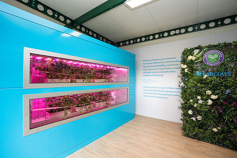 BarclaysCIB's tweet photo. #DidYouKnow that 🍓strawberries and cream🍓 was served at the first @Wimbledon match in 1877? While the tradition continues, client @80AcresFarms is bringing a new twist: strawberries from a pop-up vertical farm in the Barclays Clubhouse! #BarclaysxWimbledon https://t.co/DzYMX7UdFy