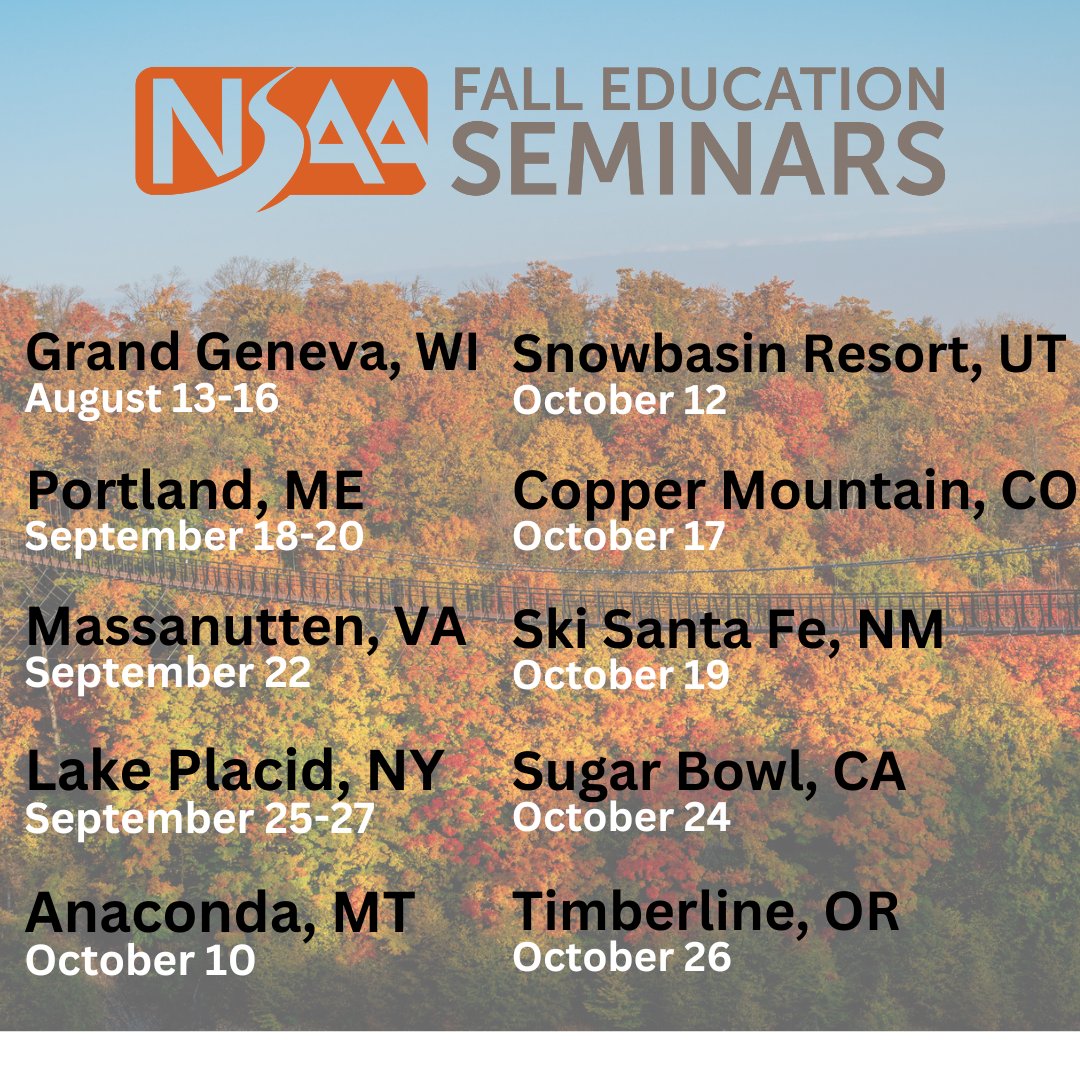Curious when we'll be in your region for the #FallEducationSeminars? Register now at nsaa.org/fes. #mountaininspired