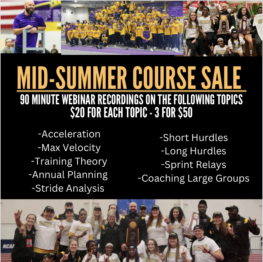 ChrisParno's tweet photo. Jump start your summer learning for next season!
Mid-Summer Course Sale!
90 minute webinar recordings packed with information!!
DM ME FOR PURCHASE INFO!!
Also 20% discount site wide on my CoachTube courses (40+ sprint drills, 40+ hurdle drills): https://t.co/f4SoPbDKm3 https://t.co/L4iVfmbM6H