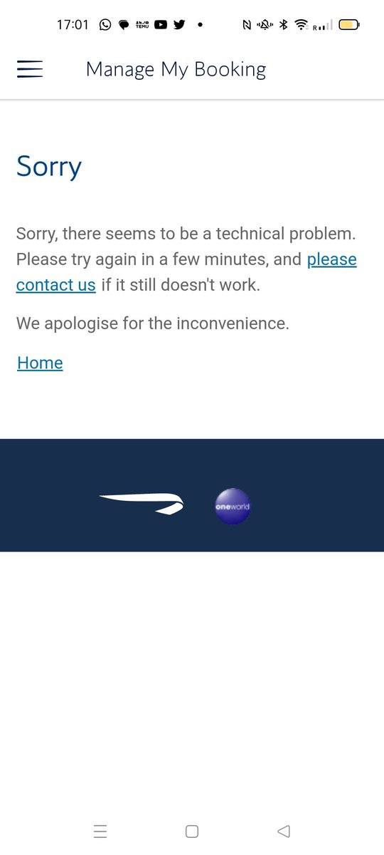 nessiethehead's tweet photo. @British_Airways I am trying check in online for my flight tonight but can't do it on the web or in the app. I've been getting this message all day. What do I do please? https://t.co/xXExMLhMg0